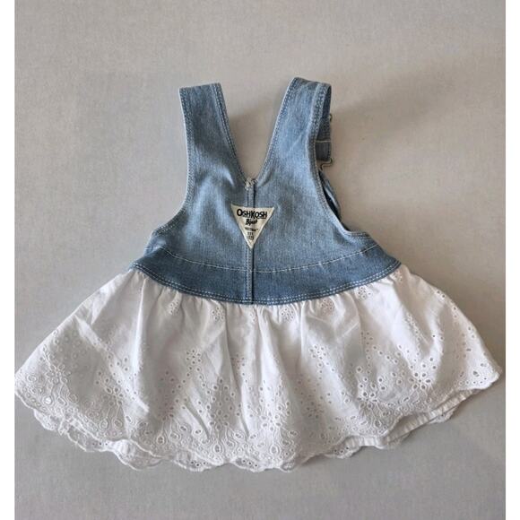 Oshkosh B'Gosh Baby Denim Jumper Dress White Eyelet‎ Skirt Vestbak 3 Months - Picture 3 of 5